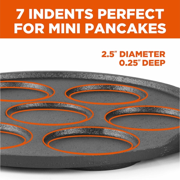 Cast Iron Pancake Pan, Makes 7 Mini Silver Dollar Pancakes